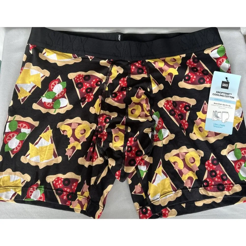 SAXX Men's DropTemp™ Pizza Printed Cooling Boxer Briefs NWT Size XLarge